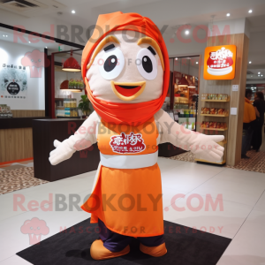 nan Fried Rice mascot costume character dressed with a Polo Shirt and Scarves