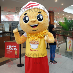 nan Fried Rice mascot costume character dressed with a Polo Shirt and Scarves