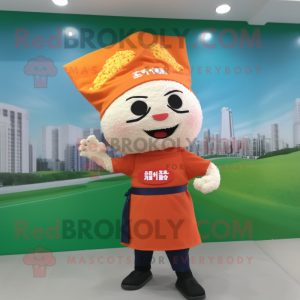 nan Fried Rice mascot costume character dressed with a Polo Shirt and Scarves