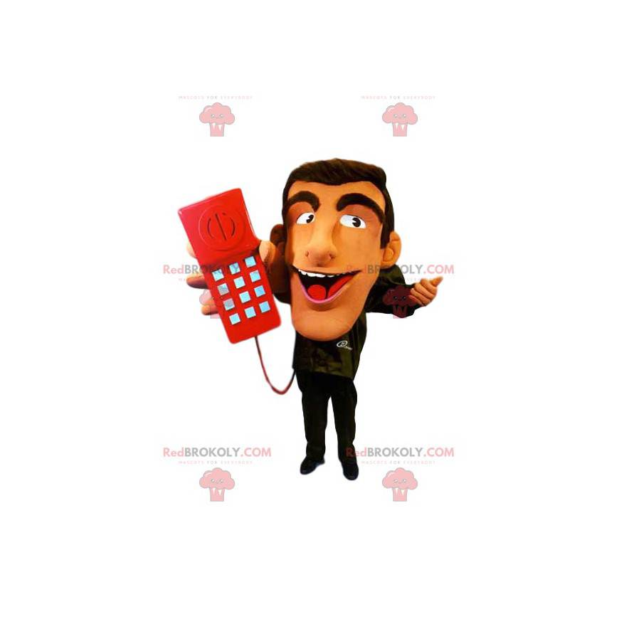 Mascotte de représentant avec son téléphone rouge - Mascotte de représentant avec son téléphone rouge -
