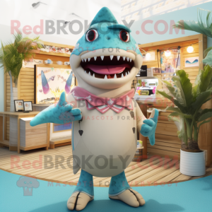 Cream Shark mascot costume character dressed with a Bikini and Necklaces