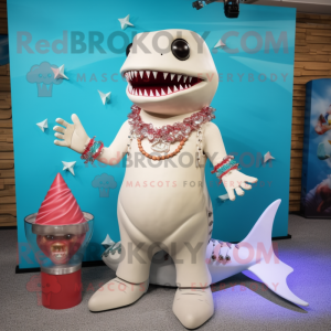 Cream Shark mascot costume character dressed with a Bikini and Necklaces