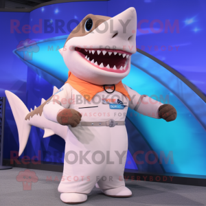 Cream Shark mascot costume character dressed with a Bikini and Necklaces