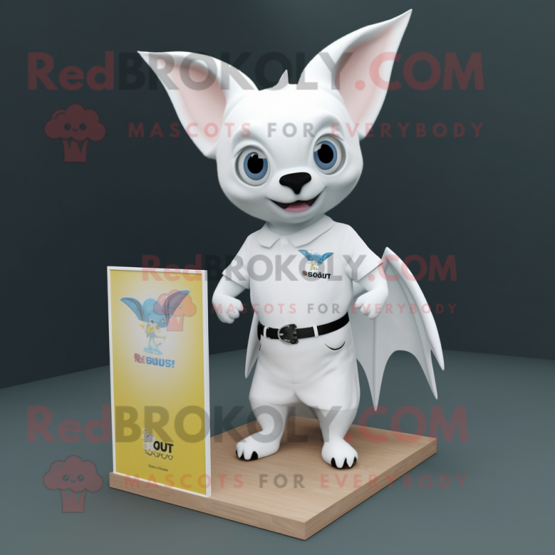 White Fruit Bat mascot costume character dressed with a Polo Tee and Earrings