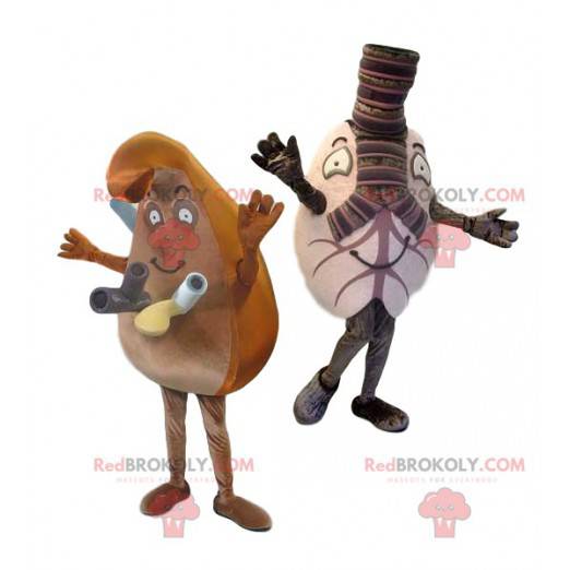 Mascottes van twee bruine en grijze orgels - Redbrokoly.com