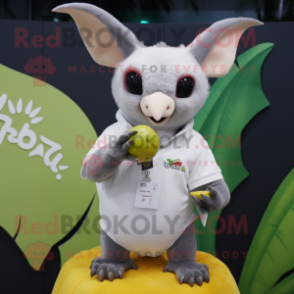 White Fruit Bat mascot costume character dressed with a Polo Tee and Earrings