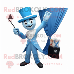 Sky Blue Knife Thrower mascot costume character dressed with a A-Line Dress and Pocket squares