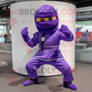 Purple Ninja mascot costume character dressed with a Shorts and Cufflinks