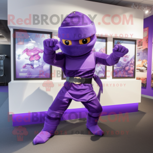 Purple Ninja mascot costume character dressed with a Shorts and Cufflinks