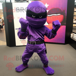 Purple Ninja mascot costume character dressed with a Shorts and Cufflinks