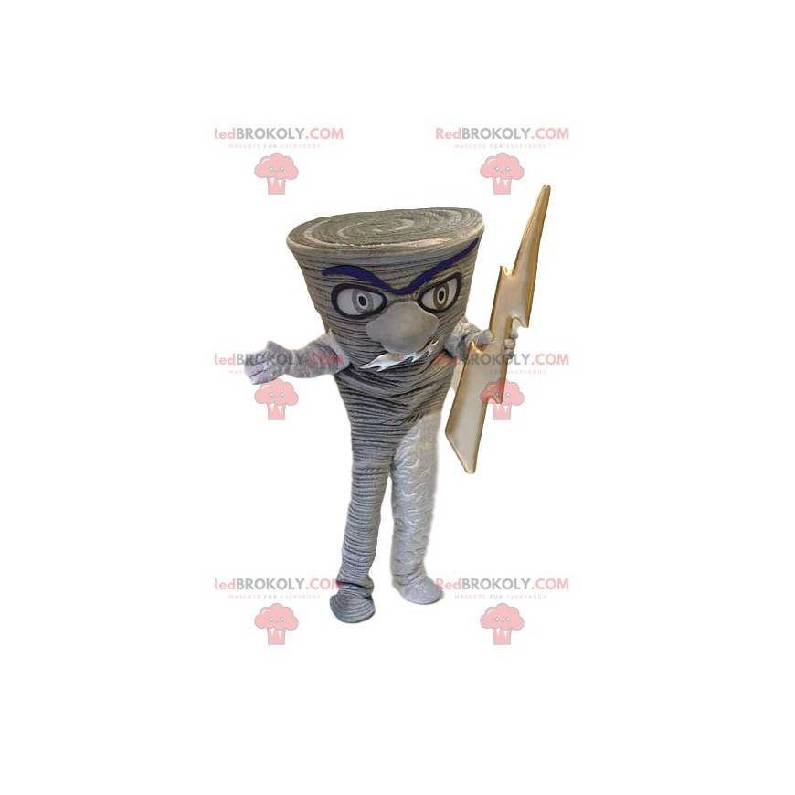 Graues Baumstammmaskottchen mit einem goldenen Blitz -