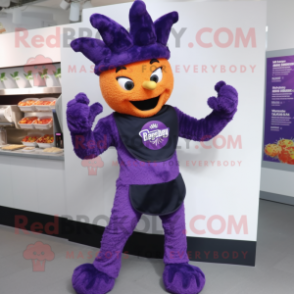 Purple Goulash mascot costume character dressed with a Leggings and Gloves