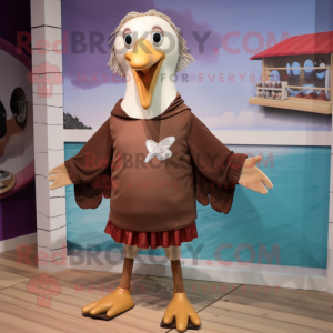 Brown Seagull mascot costume character dressed with a Leggings and Necklaces