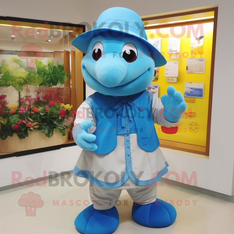 Sky Blue Turtle mascot costume character dressed with a Skirt and Hat pins