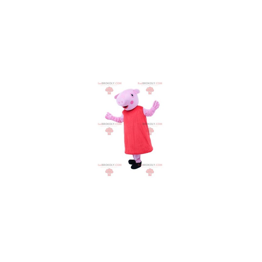 Mascot strange pink creature with her red dress - Redbrokoly.com