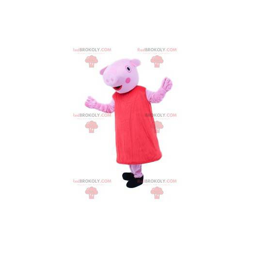 Mascote estranha criatura rosa com vestido vermelho -