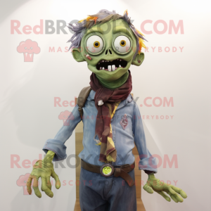 Olive Zombie mascot costume character dressed with a Chambray Shirt and Scarf clips