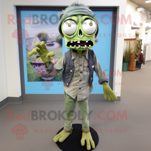 Olive Zombie mascot costume character dressed with a Chambray Shirt and Scarf clips