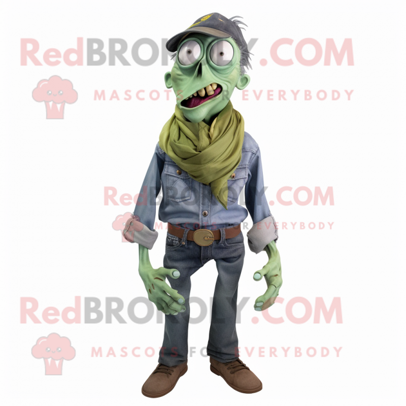 Olive Zombie mascot costume character dressed with a Chambray Shirt and Scarf clips Olive Zombie mascot costume character dressed with a Chambray Shirt and Scarf clips