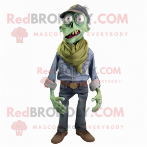 Olive Zombie mascot costume character dressed with a Chambray Shirt and Scarf clips