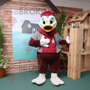 Maroon Swans mascot costume character dressed with a Dungarees and Mittens