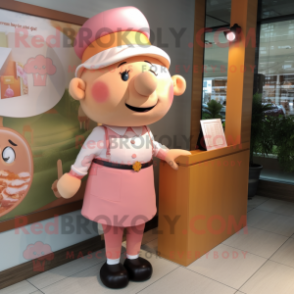 Peach Sow mascot costume character dressed with a Pencil Skirt and Berets