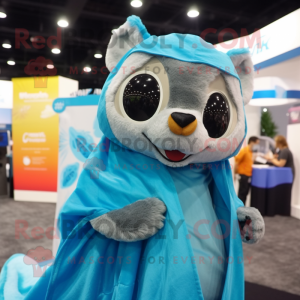 Cyan Flying Squirrel mascot costume character dressed with a Cover-up and Wraps