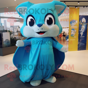 Cyan Flying Squirrel mascot costume character dressed with a Cover-up and Wraps
