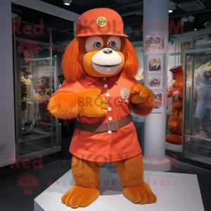 Orange Orangutan mascot costume character dressed with a Mini Skirt and Berets
