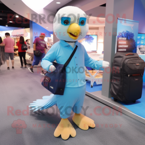 Sky Blue Bald Eagle mascot costume character dressed with a Capri Pants and Messenger bags