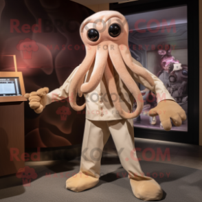 Beige Kraken mascot costume character dressed with a Leggings and Cufflinks