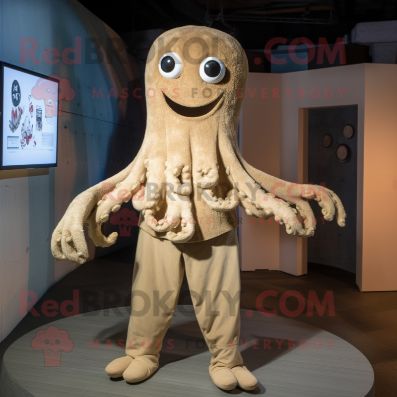 Beige Kraken mascot costume character dressed with a Leggings and Cufflinks