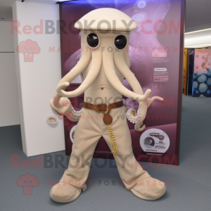 Beige Kraken mascot costume character dressed with a Leggings and Cufflinks