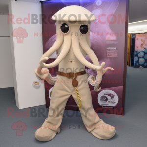 Beige Kraken maskot kostym...