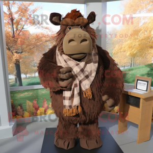 Brown Woolly Rhinoceros mascot costume character dressed with a Dress Shirt and Scarf clips