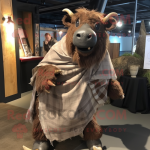 Brown Woolly Rhinoceros mascot costume character dressed with a Dress Shirt and Scarf clips