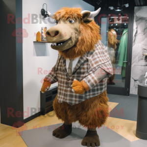 Brown Woolly Rhinoceros mascot costume character dressed with a Dress Shirt and Scarf clips