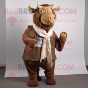 Brown Woolly Rhinoceros mascot costume character dressed with a Dress Shirt and Scarf clips