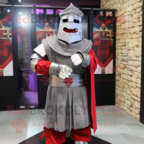 Silver Medieval Knight mascot costume character dressed with a Flannel Shirt and Shawls