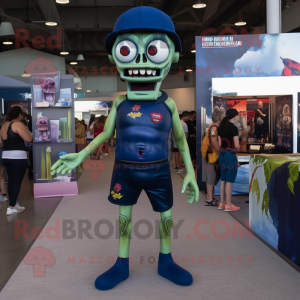 Navy Zombie mascot costume character dressed with a One-Piece Swimsuit and Belts