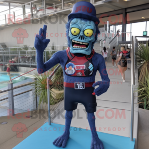 Navy Zombie mascot costume character dressed with a One-Piece Swimsuit and Belts