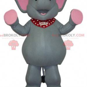 Veldig glad grå og rosa elefantmaskot - Redbrokoly.com
