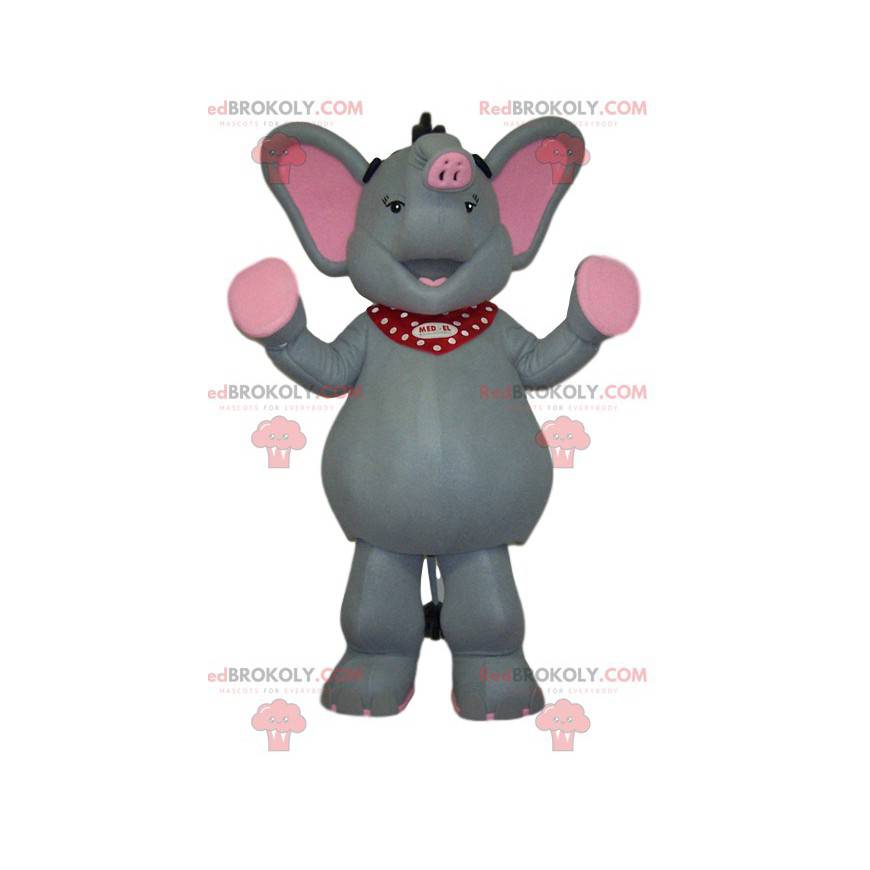 Mascotte d'éléphant gris et rose très joyeux - Redbrokoly.com