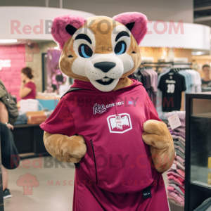Magenta Mountain Lion mascot costume character dressed with a T-Shirt and Cummerbunds