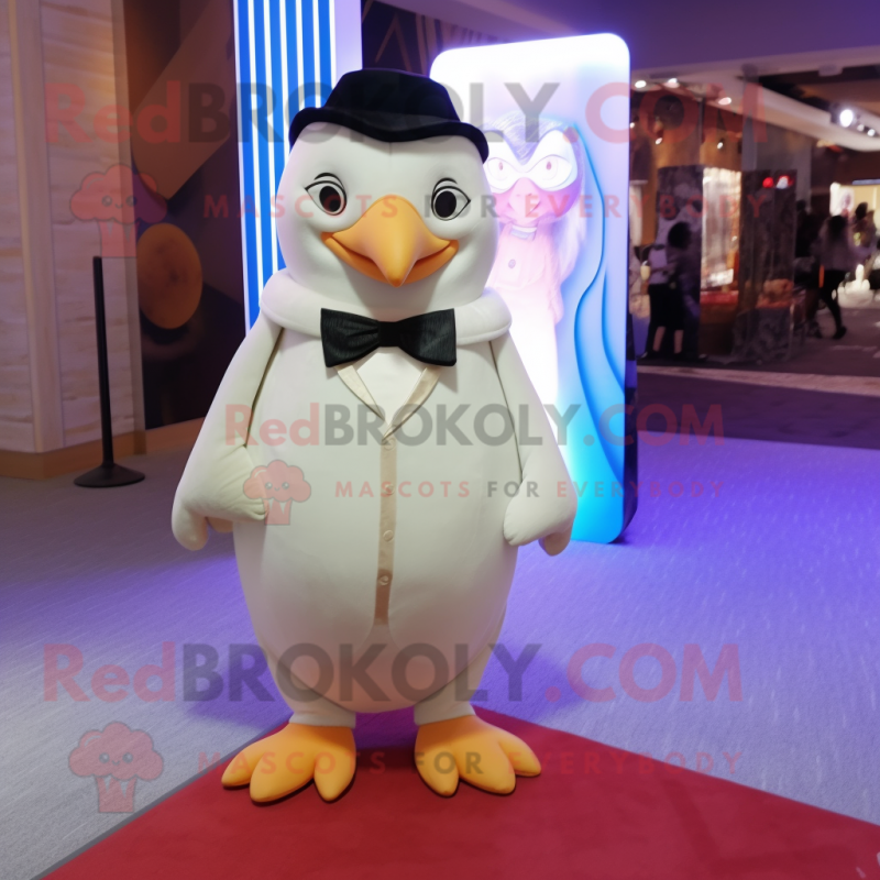 Cream Penguin mascot costume character dressed with a Dress Shirt and Earrings Cream Penguin mascot costume character dressed with a Dress Shirt and Earrings