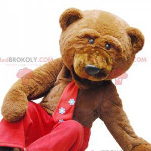 Mascote bonito urso marrom com calças vermelhas! -