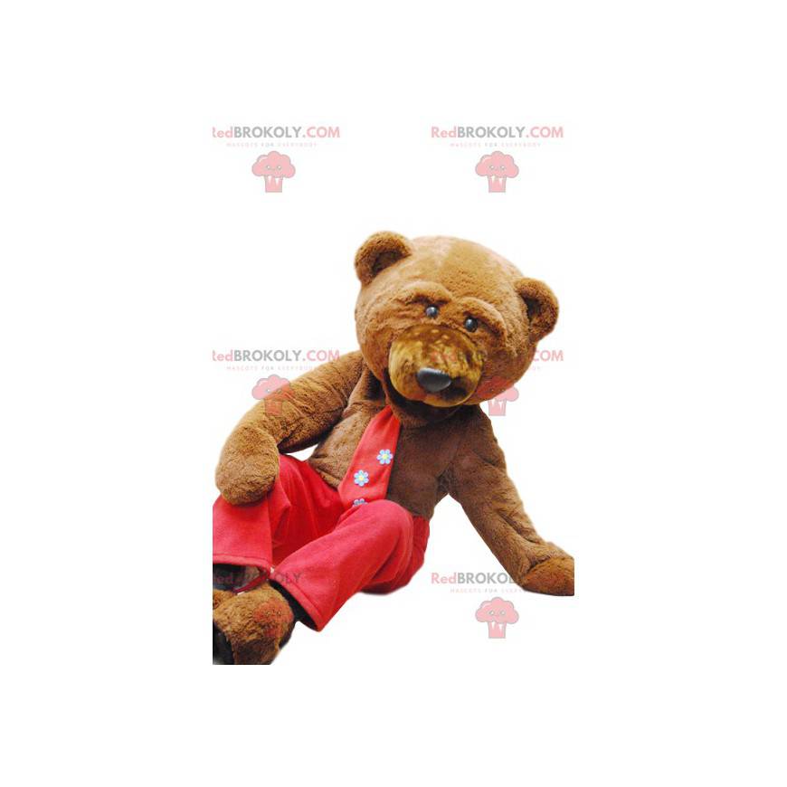 Mascotte simpatico orso bruno con pantaloni rossi! -
