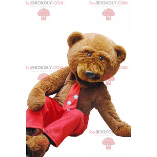 Mascote bonito urso marrom com calças vermelhas! -