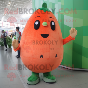 Orange Watermelon mascot costume character dressed with a Cardigan and Foot pads