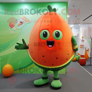 Orange Watermelon mascot costume character dressed with a Cardigan and Foot pads